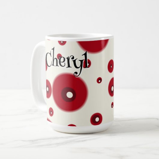 Ivory Red Dots Funky Whimsical Circle Pattern  コーヒーマグカップ (正面左)