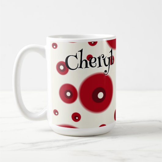 Ivory Red Dots Funky Whimsical Circle Pattern  コーヒーマグカップ (左)
