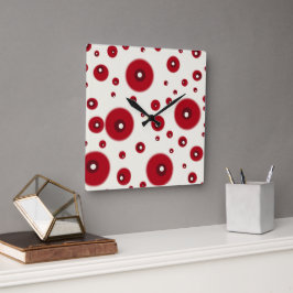 Ivory Red Dots Funky Whimsical Circle Pattern  スクエア壁時計