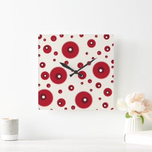Ivory Red Dots Funky Whimsical Circle Pattern  スクエア壁時計 (ホーム)