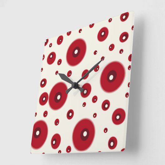 Ivory Red Dots Funky Whimsical Circle Pattern スクエア壁時計 (傾斜)