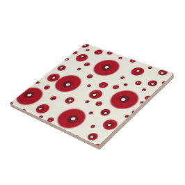 Ivory Red Dots Funky Whimsical Circle Pattern  タイル