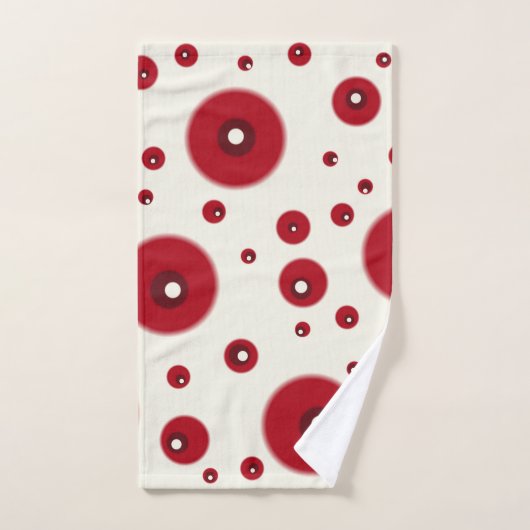 Ivory Red Dots Funky Whimsical Circle Pattern  バスタオルセット (ハンドタオル)
