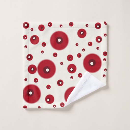 Ivory Red Dots Funky Whimsical Circle Pattern  バスタオルセット (ウォッシュタオル)