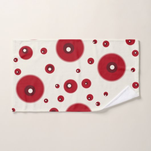 Ivory Red Dots Funky Whimsical Circle Pattern  バスタオルセット (ハンドタオル)