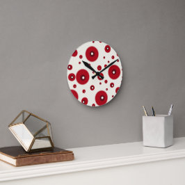 Ivory Red Dots Funky Whimsical Circle Pattern  ラウンド壁時計