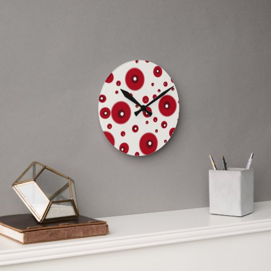 Ivory Red Dots Funky Whimsical Circle Pattern ラウンド壁時計 (オフィス)
