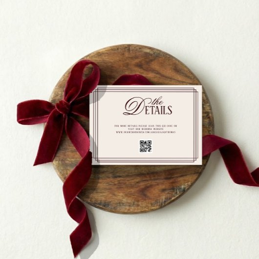 Ivory Red Old Money Wedding Details QR code エンクロージャーカード