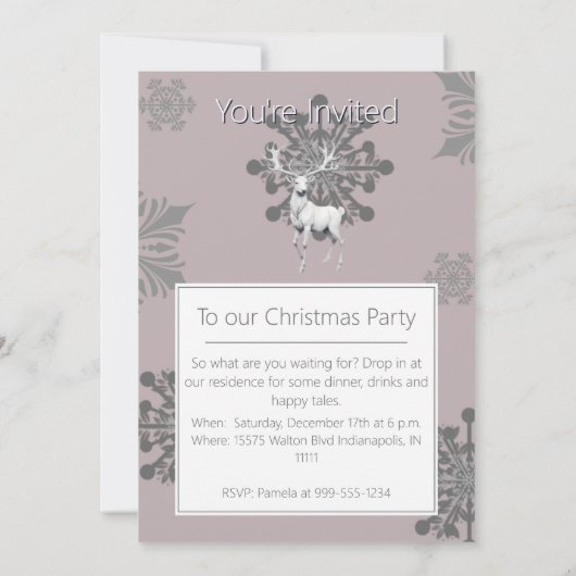 Ivory Reindeer Christmas Party | Pink 招待状 (裏面)
