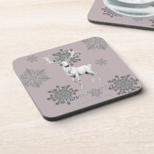 Ivory Reindeer Christmas | Pink Personalized コースター (左側)