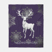 Ivory Reindeer Christmas | Purple フリースブランケット (正面)