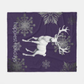 Ivory Reindeer Christmas | Purple フリースブランケット (正面(横))