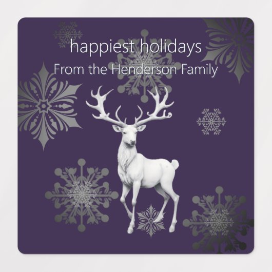 Ivory Reindeer Christmas | Purple Personalized ラベル (デザイン2)