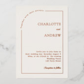 Ivory rose gold modern minimalist luxury wedding 箔招待状 (正面)