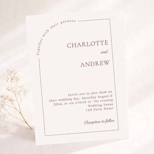 Ivory rose gold modern minimalist wedding 招待状