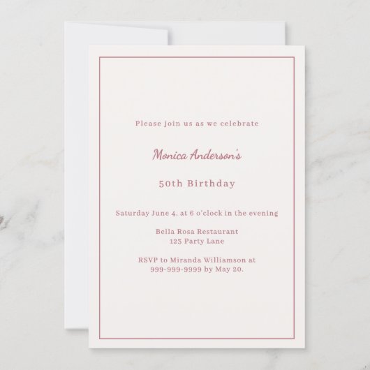 Ivory rose gold photo birthday 招待状 (裏面)
