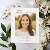 Ivory rose gold photo birthday Save the Date card