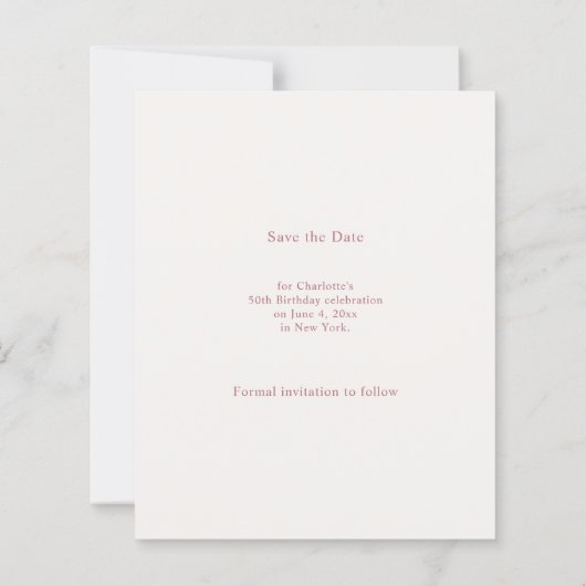 Ivory rose gold photo birthday Save the Date card (裏面)