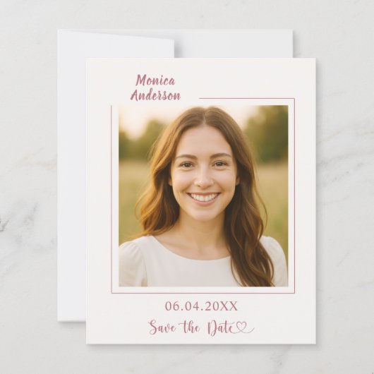 Ivory rose gold photo birthday Save the Date card (正面)