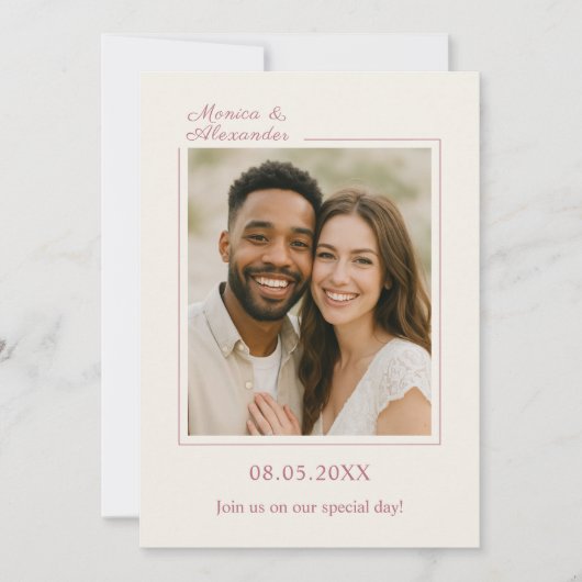 Ivory rose gold photo simpe modern luxury wedding 招待状 (正面)