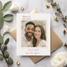 Ivory rose gold photo wedding Save the Date