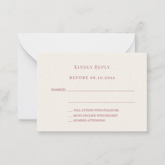 Ivory rose gold wedding response RSVP ノートカード (正面)
