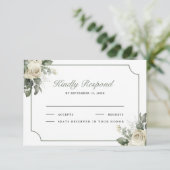 Ivory Rose Sage Green Floral Wedding 出欠カード (スタンド正面)