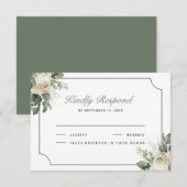 Ivory Rose Sage Green Floral Wedding 出欠カード (正面/裏面)