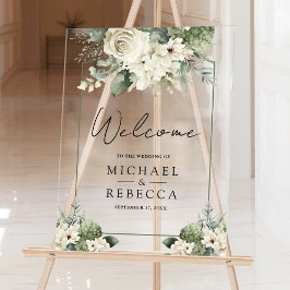 Ivory Rose Sage Green Floral Wedding Welcome アクリルサイン