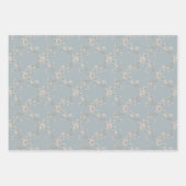 Ivory Rose, Sage Stripe & Dusty Blue Trellis ラッピングペーパーシート (正面3)