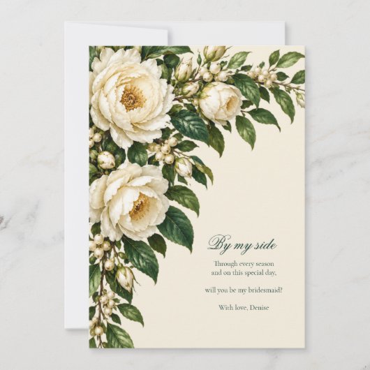Ivory Roses & Emerald Green Bridesmaid Proposal 招待状 (正面)