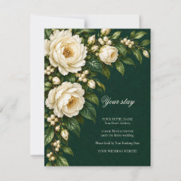 Ivory Roses & Emerald Wedding Guest Lodging 出欠カード