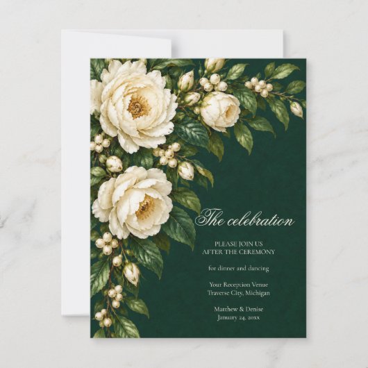 Ivory Roses & Emerald Wedding Reception 出欠カード (正面)