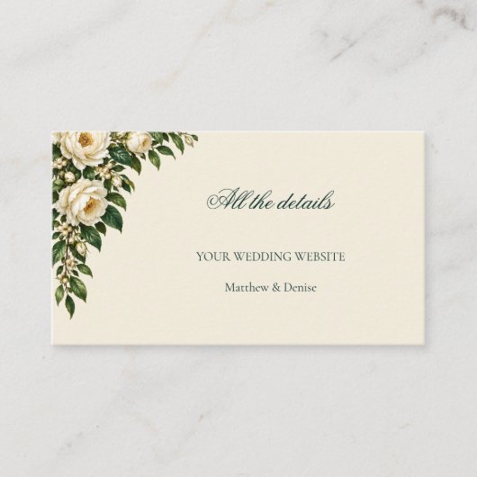 Ivory Roses & Emerald Wedding Website Details エンクロージャーカード (正面)