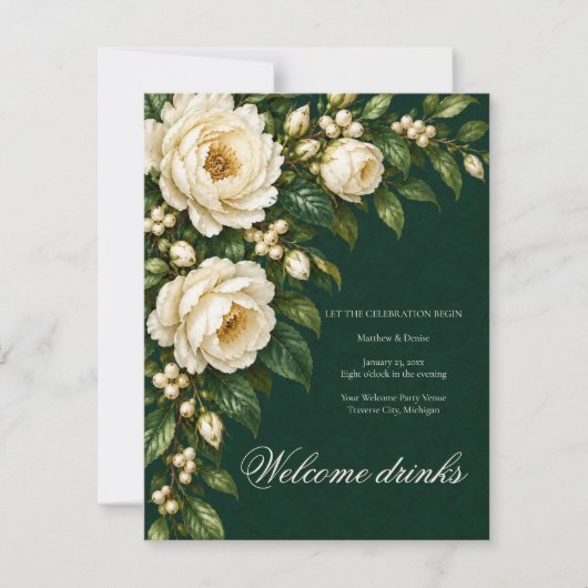 Ivory Roses & Emerald Welcome Drinks 出欠カード (正面)