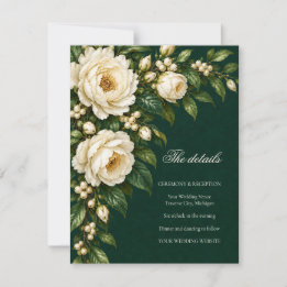 Ivory Roses & Emerald Winter Wedding Details 出欠カード