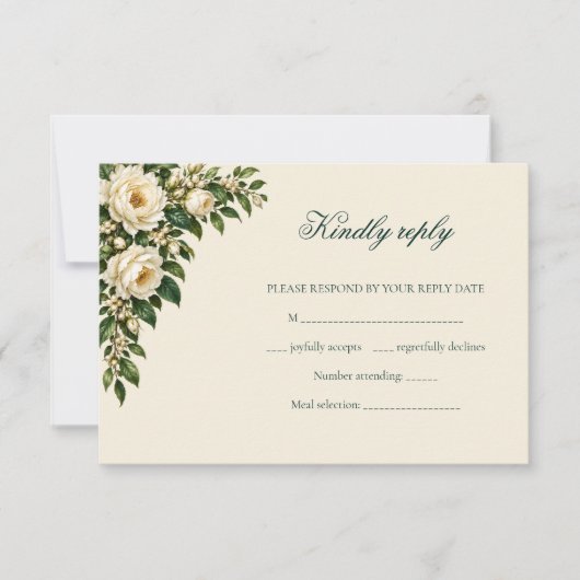 Ivory Roses & Emerald Winter Wedding RSVP (正面)