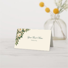 Ivory Roses & Emerald Your Place at Our Wedding プレイスカード