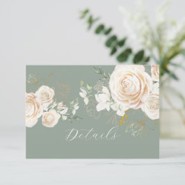  Ivory Roses Sage Green Floral  Elegant Wedding  エンクロージャーカード
