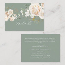  Ivory Roses Sage Green Floral  Elegant Wedding  エンクロージャーカード