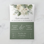 Ivory Roses Sage Green Floral QR Code Wedding 招待状 (内部)