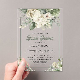 Ivory Sage Green Floral Bridal Shower アクリル招待状