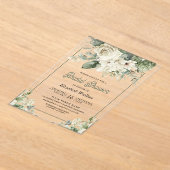 Ivory Sage Green Floral Bridal Shower アクリル招待状 (レイダウン)