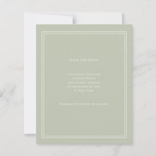 Ivory sage green monogram wedding Save the Date (裏面)