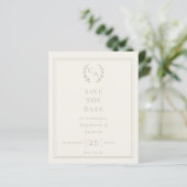 Ivory sage green monogram wedding Save the Date (スタンド正面)