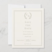 Ivory sage green monogram wedding Save the Date (正面)