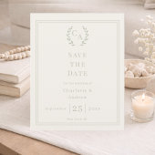 Ivory sage green monogram wedding Save the Date