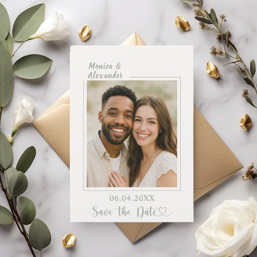 Ivory sage green photo wedding Save the Date セーブザデート