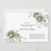 Ivory Sage green Roses Floral 80th birthday サンキューカード (正面)