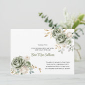 Ivory Sage green Roses Floral 80th birthday サンキューカード (スタンド正面)